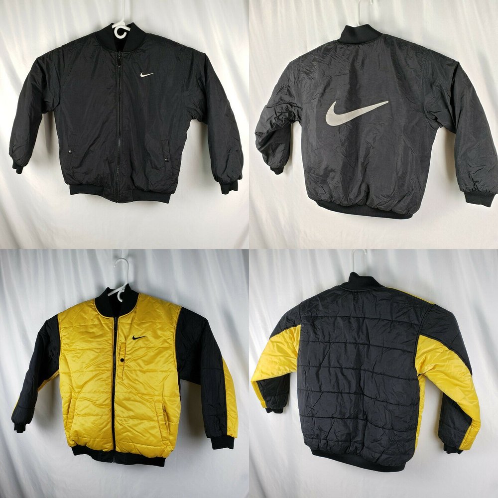 VTG Nike Swoosh Bumble Bee Black & Yellow Reversible Coat Jacket Y LG 14-16 VGC